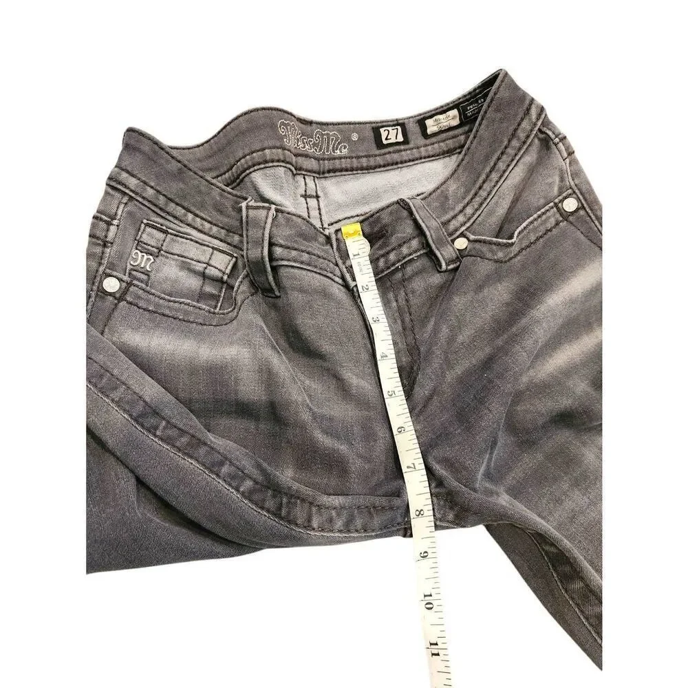 Miss Me 'mid-rise skinny' women 27x29 measured Gray wash Logo denim jeans - Picture 5 of 10